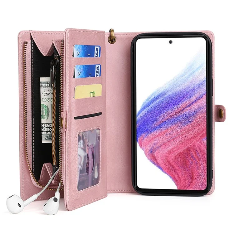 MEGSHI 017 Series per Samsung Galaxy A23 5G (versione globale) / A23 4G Cover magnetica rimovibile in pelle sintetica con zip e portafoglio - Oro rosa