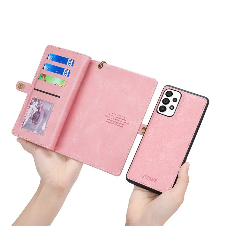 MEGSHI 017 Series per Samsung Galaxy A23 5G (versione globale) / A23 4G Cover magnetica rimovibile in pelle sintetica con zip e portafoglio - Oro rosa