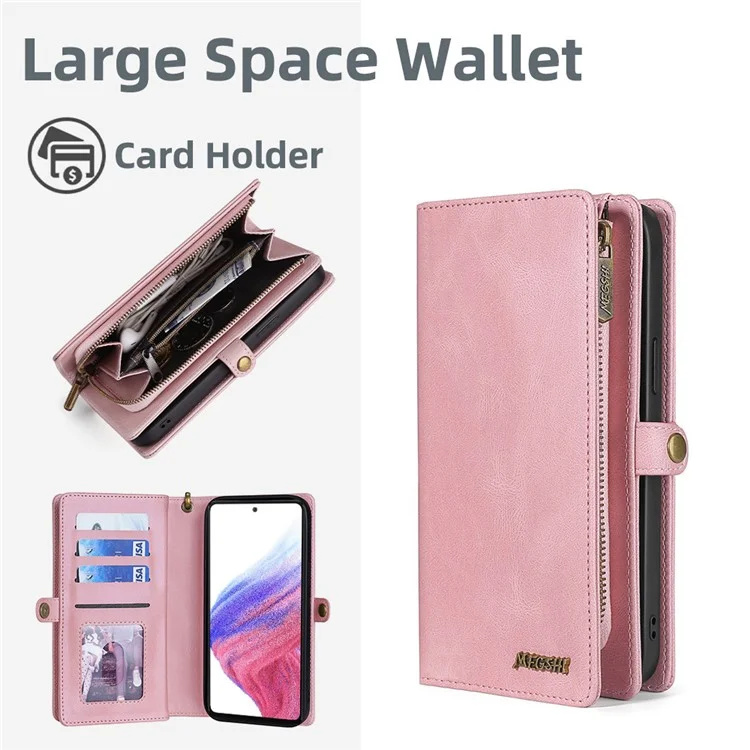 MEGSHI 017 Series per Samsung Galaxy A23 5G (versione globale) / A23 4G Cover magnetica rimovibile in pelle sintetica con zip e portafoglio - Oro rosa