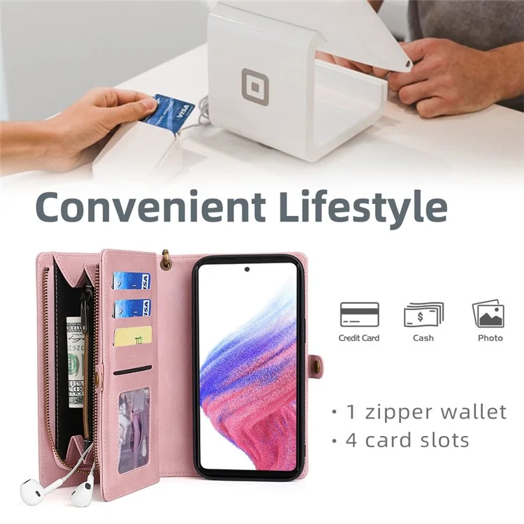 MEGSHI 017 Series per Samsung Galaxy A23 5G (versione globale) / A23 4G Cover magnetica rimovibile in pelle sintetica con zip e portafoglio - Oro rosa