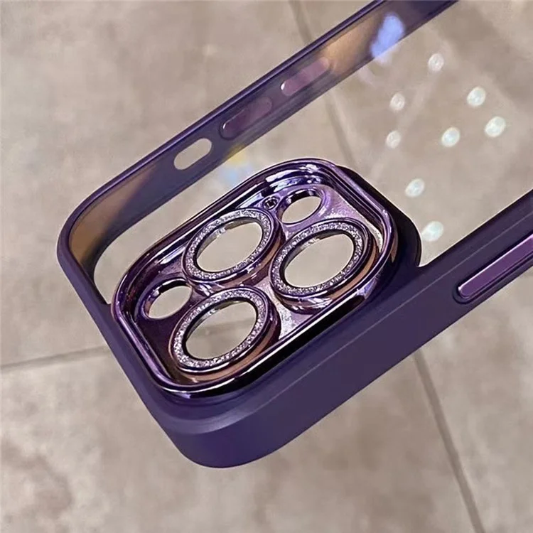 Platinum Butterfly Glass+TPU Phone Case para iPhone 12 Pro Max , Glittery Powder Decor Shell Phone Cover - Púrpura