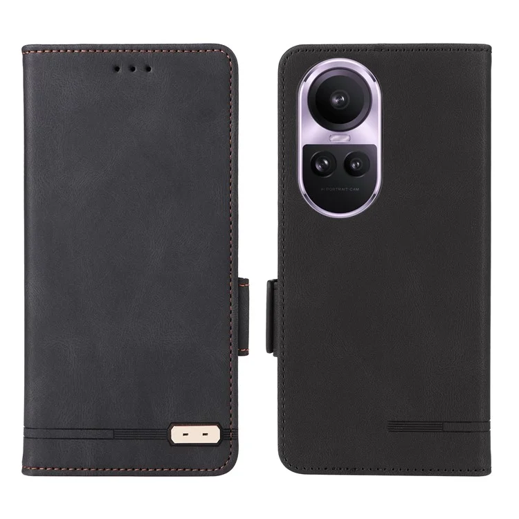 Per Oppo Reno10 Pro 5G (Global) Hardware Decor Phone Case PU Leather Wallet Stand Cover - Nero