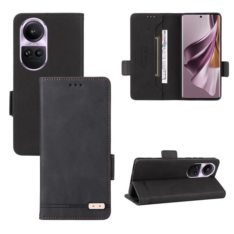 Per Oppo Reno10 Pro 5G (Global) Hardware Decor Phone Case PU Leather Wallet Stand Cover - Nero