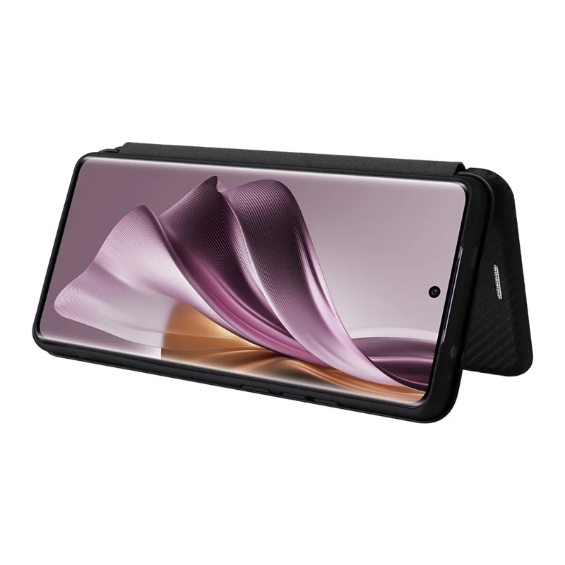 Para Oppo Reno10 Pro 5G (Global) / Reno10 5G (Global) Capa de telefone com textura de fibra de carbono, capa de couro com compartimento para cartão - Preto