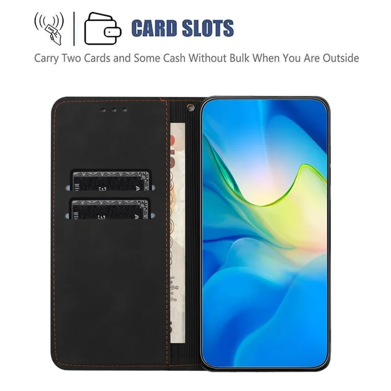 Wallet Case for iPhone 15 Pro Max PU Leather Retro Flower Imprinted Stand Phone Cover - Black