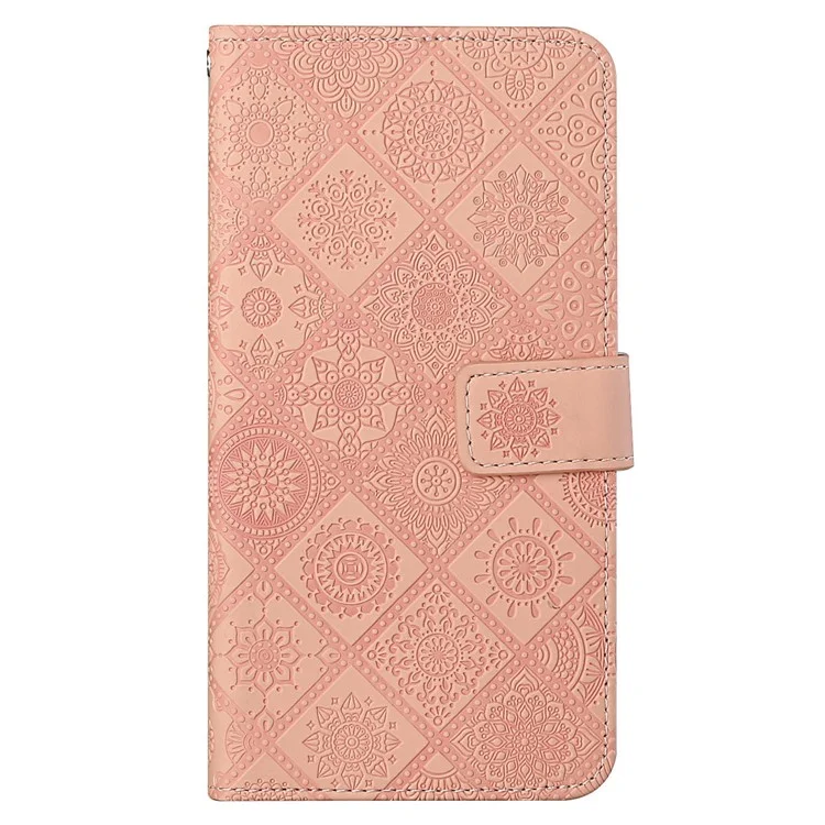 Leather Wallet Case for iPhone 15 Pro , Imprinted Flower Folio Flip Stand Phone Cover - Pink