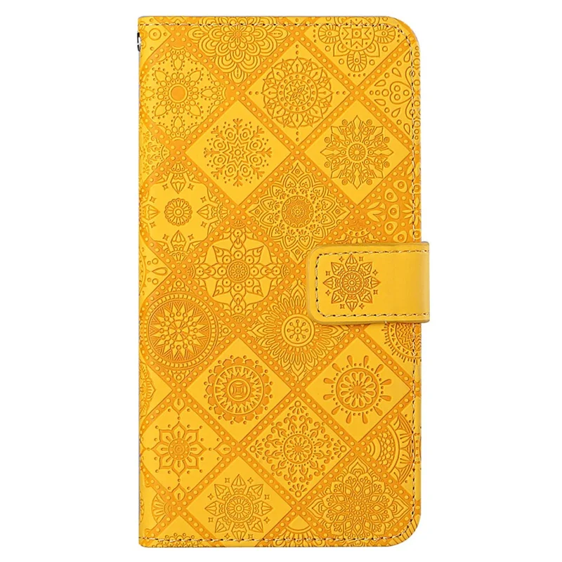 Leather Wallet Case for iPhone 15 Pro Max , Imprinted Flower Phone Stand Anti-fall Cover - Yellow