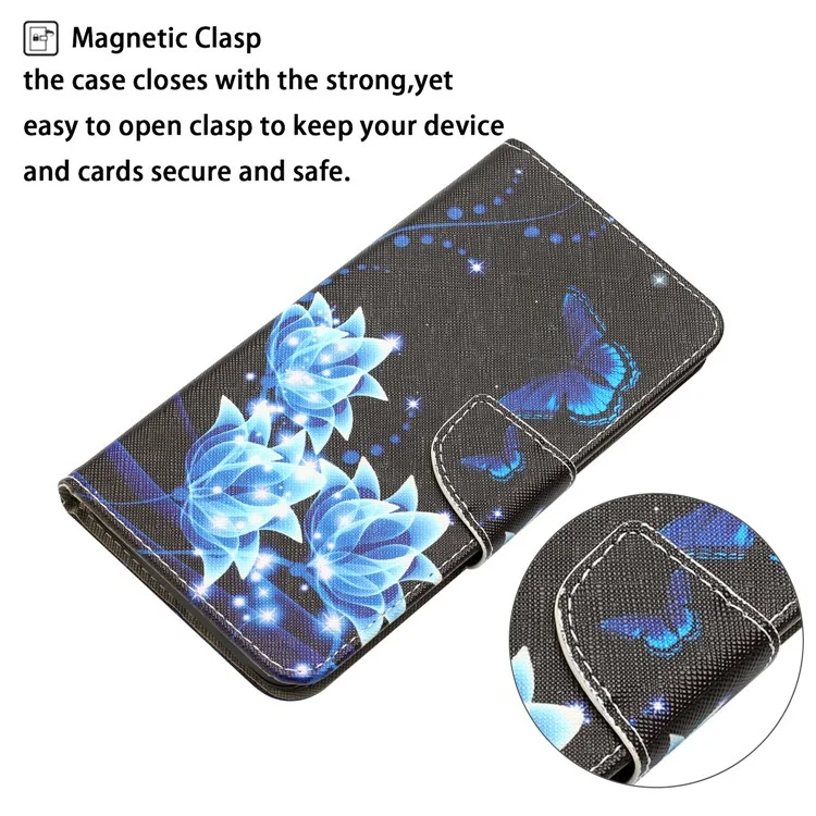 For iPhone 15 Pattern Printing Flip Wallet Case PU Leather Stand Phone Cover with Strap - Blue Butterfly