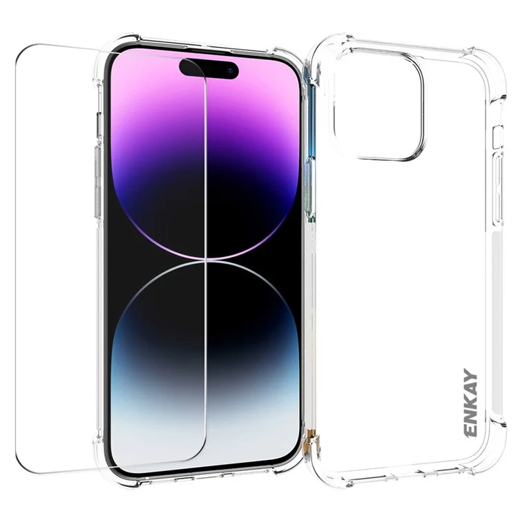 ENKAY HAT PRINCE Für iPhone 14 Pro stoßfestes Handyhülle Klar TPU Cover mit Hochleistungs-Aluminium-Silizium-Glasschutzfolie