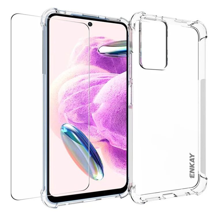 ENKAY HAT PRINCE Pour Xiaomi Redmi Note 12S 4G Étui de téléphone en TPU transparent avec film de protection d'écran en verre high-aluminium-silicium