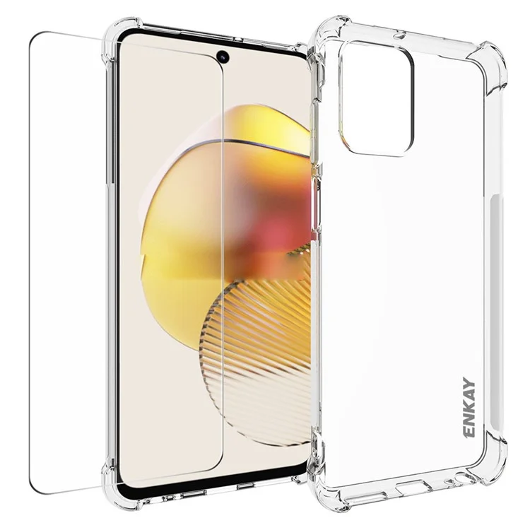 Прозрачный чехол для телефона ENKAY HAT PRINCE для Motorola Moto G73 5G, чехол для ТПУ от падения с высокозащитной пленкой из алюминиево-кремниевого стекла для экрана