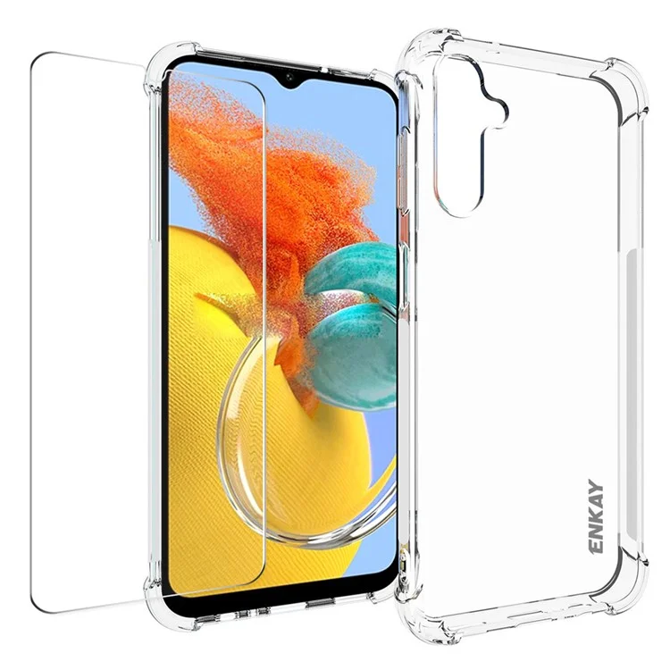 ENKAY HAT PRINCIPE Per Samsung Galaxy M14 5G Telefono Custodia TPU Trasparente Chiaro Cover con Pellicola Protettiva per Schermo in Vetro di Alluminio-silicio di Alta Qualità