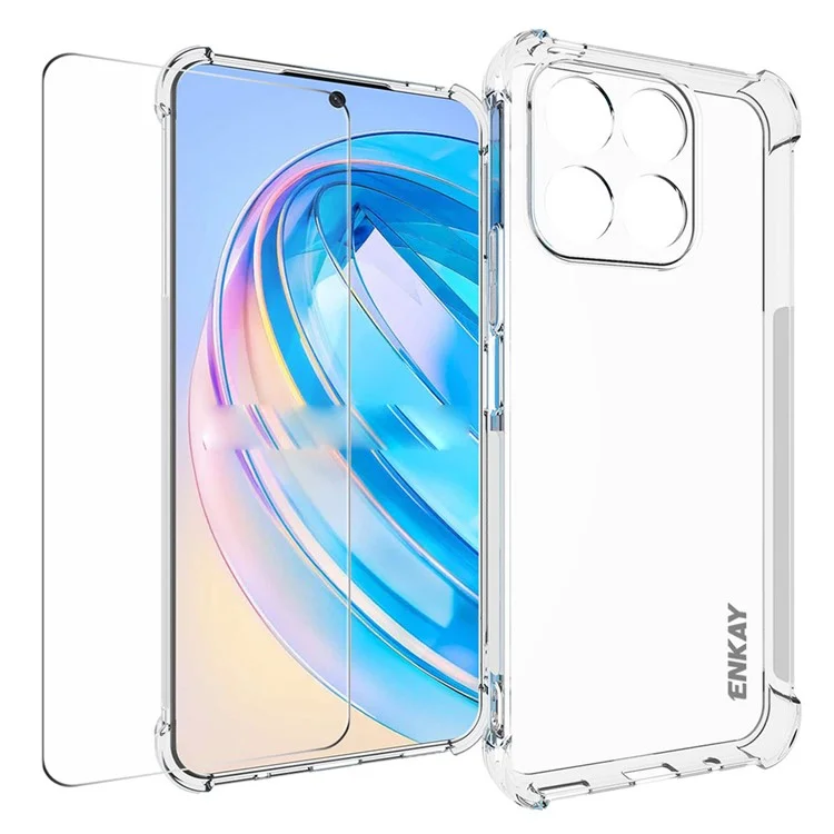 ENKAY HAT PRINCIPE Per Honor X8a 4G Custodia in TPU antiurto Custodia trasparente per telefono con pellicola protettiva in vetro ad alta resistenza in alluminio-silicio