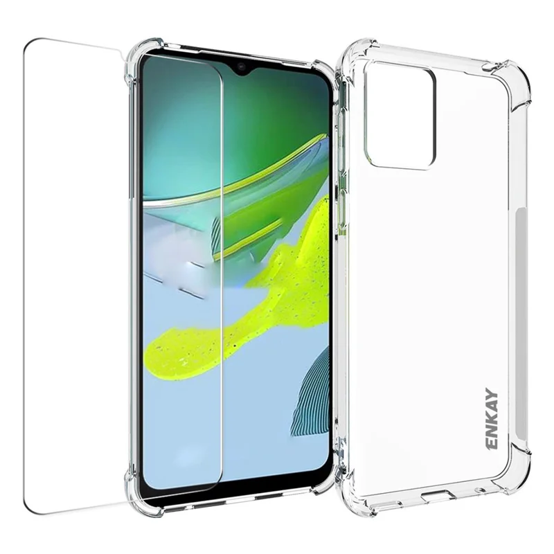 ENKAY HAT PRINCE For Motorola Moto E13 4G Phone Case Clear TPU Cover with High Aluminium-silicon Glass Screen Film