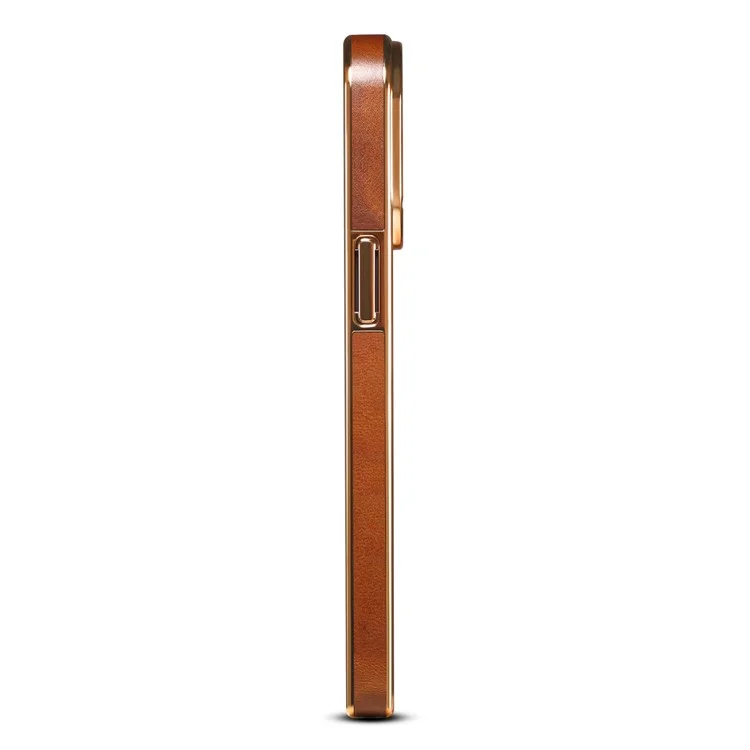 DENIOR Pour iPhone 14 Pro Max Étui Antidérapant Texturé Cireux Véritable Cuir de Vache+Cuir PU+PC Électrolytique Housse de Téléphone - Brun
