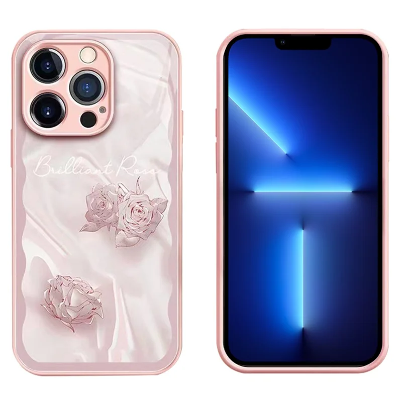 For iPhone 13 Pro 6,1 tommer, beskyttelsesdæksel med rosemønster, stødfast dæksel i temperskit og TPU - Pink