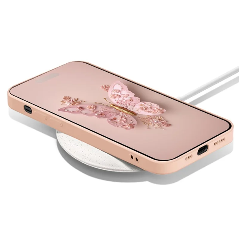 For iPhone 13 Pro 6.1 inch Stylish Butterfly Pattern Phone Case Tempered Glass+TPU Anti-scratch Cover - Pink