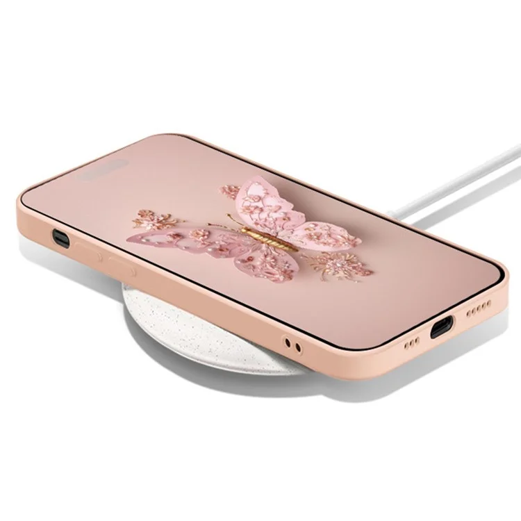 Tempered Glass+TPU Cover for iPhone 14 Pro Max Anti-drop Butterfly Pattern Phone Case - Pink