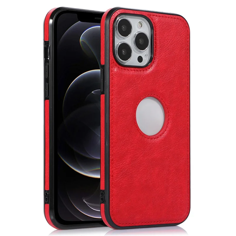 Shockproof Case for iPhone 12 Pro Max 6.7 inch Logo View Phone Case Soft TPU+PU Phone Cover - Red