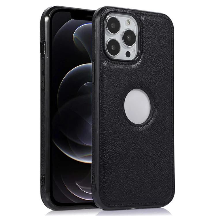 Anti-Drop Phone Case for iPhone 12 Pro 6.1 inch Logo View Soft TPU+PU Phone Cover - Black