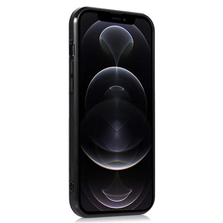 Anti-Drop Phone Case for iPhone 12 Pro 6.1 inch Logo View Soft TPU+PU Phone Cover - Black