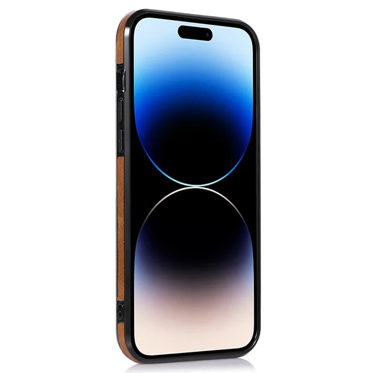 Weiche TPU+PU-Handyhülle für iPhone 14 Pro Max, stoßfeste dünne Hülle, Logo-Sichtfenster, Telefon-Cover - Braun