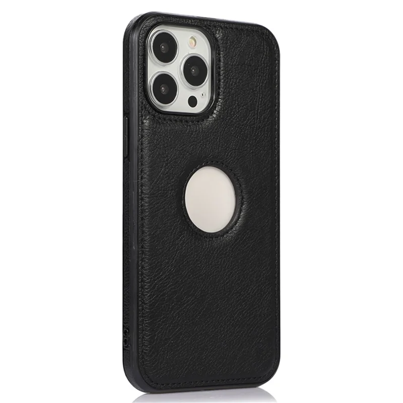 Soft TPU+PU Phone Case for iPhone 14 Pro Max Shockproof Slim Case Logo View Phone Cover - Black