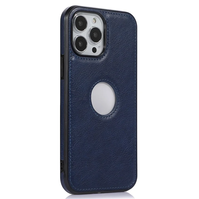 Soft TPU+PU Phone Case for iPhone 14 Pro Max Shockproof Slim Case Logo View Phone Cover - Blue