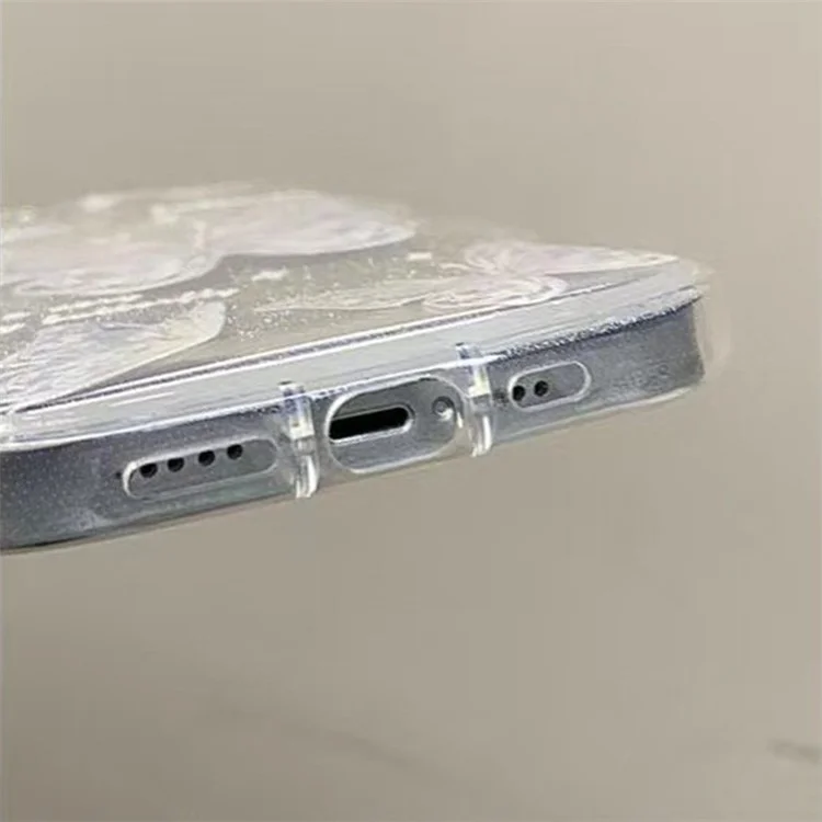 Чехол с волнистыми краями и бабочками для iPhone 13, мягкий TPU чехол с градиентным блестящим узором и цепочкой - синий