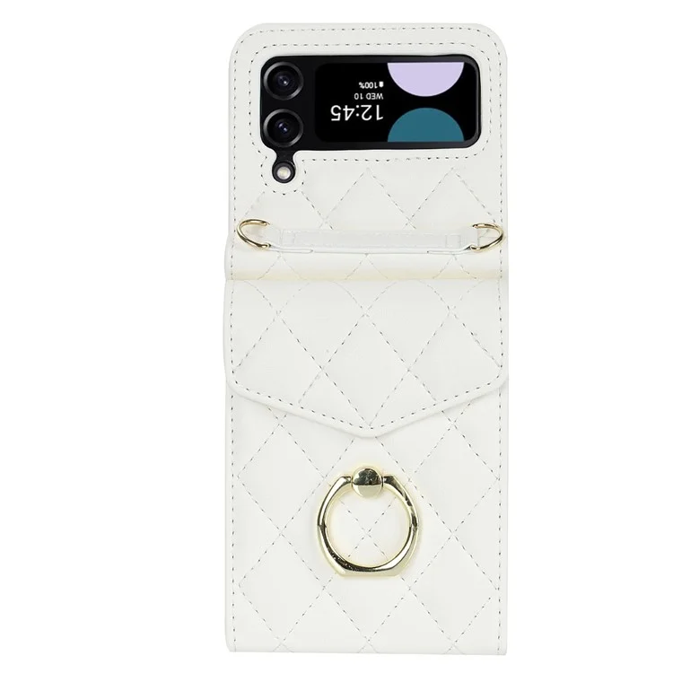 Étui de téléphone à emplacements multiples pour Samsung Galaxy Z Flip3 5G, étui en cuir+PC avec bloc RFID et support anneau - Blanc