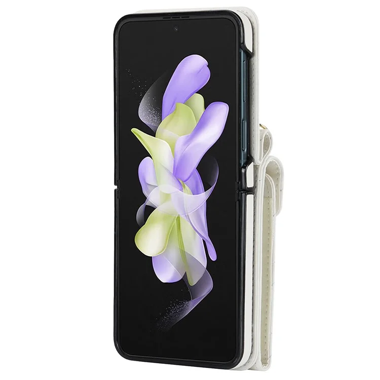 Étui de téléphone à emplacements multiples pour Samsung Galaxy Z Flip3 5G, étui en cuir+PC avec bloc RFID et support anneau - Blanc