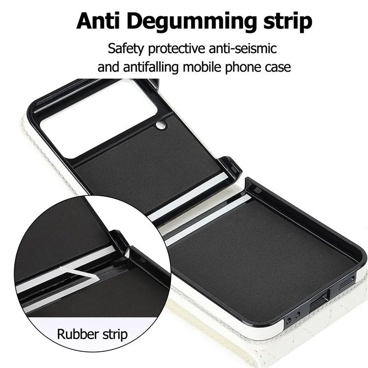 Étui de téléphone à emplacements multiples pour Samsung Galaxy Z Flip3 5G, étui en cuir+PC avec bloc RFID et support anneau - Blanc