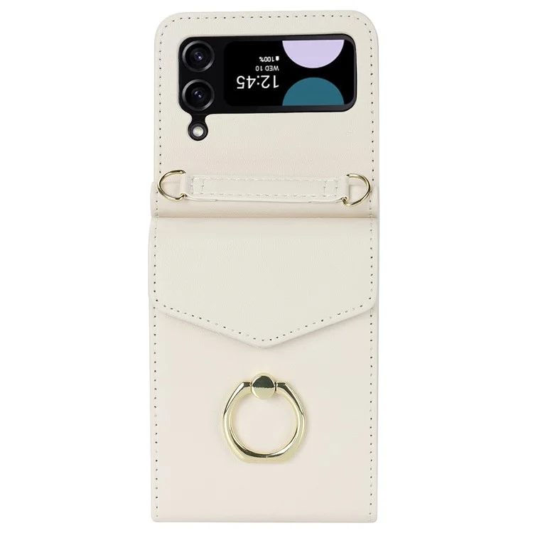Pour Samsung Galaxy Z Flip3 5G Ring Kickstand Case RFID Blocking Multiple Card Slots Leather+PC Cover - Blanc