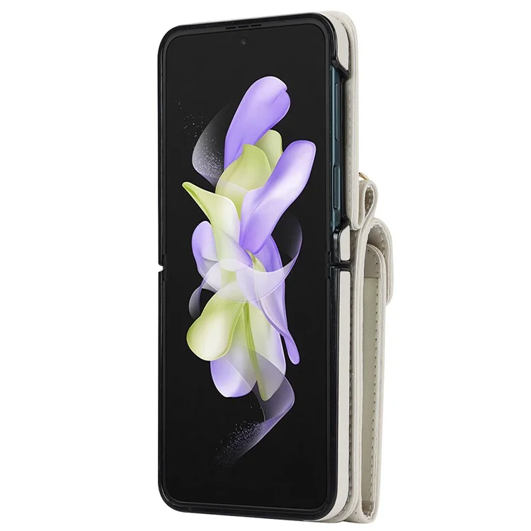 Pour Samsung Galaxy Z Flip3 5G Ring Kickstand Case RFID Blocking Multiple Card Slots Leather+PC Cover - Blanc