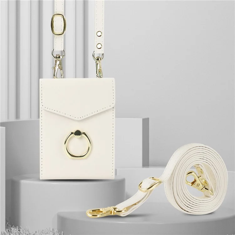 Pour Samsung Galaxy Z Flip3 5G Ring Kickstand Case RFID Blocking Multiple Card Slots Leather+PC Cover - Blanc