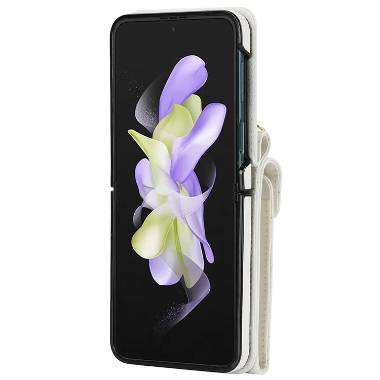 Pour Samsung Galaxy Z Flip4 5G RFID Blocking Multiple Card Slots Case Ring Kickstand Leather+PC Cover - Blanc