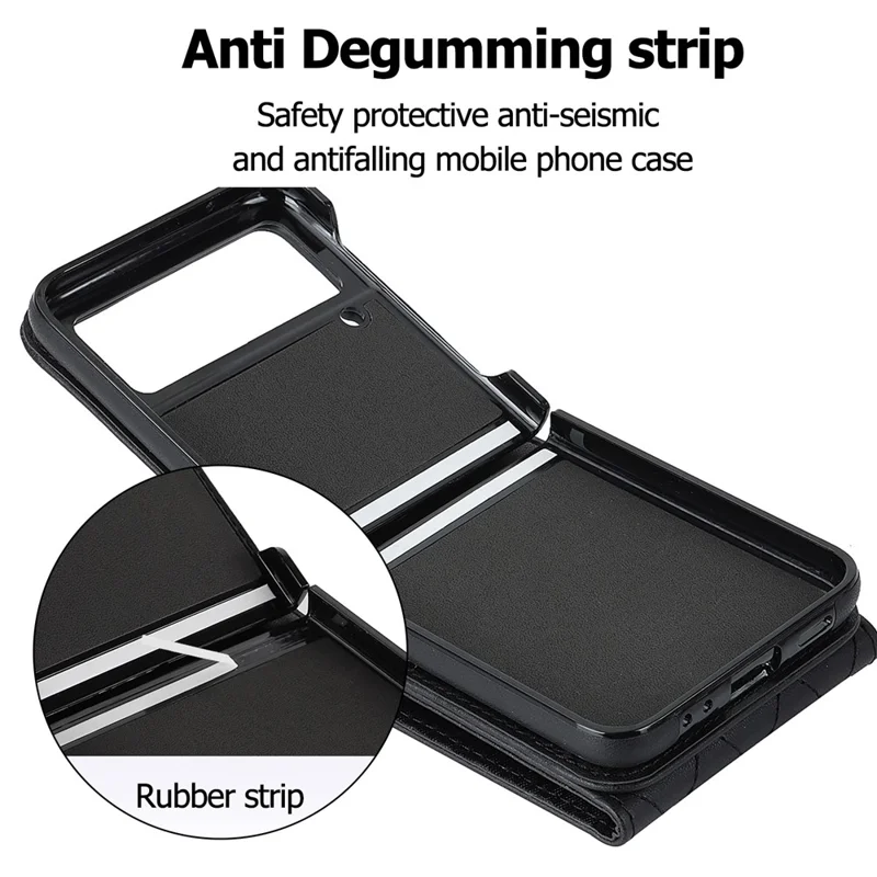 For Samsung Galaxy Z Flip4 5G RFID Blocking Multiple Card Slots Case Ring Kickstand Leather+PC Cover - Black