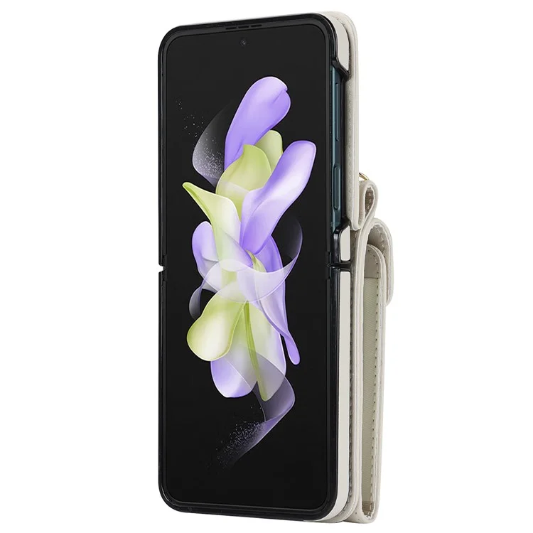Per Samsung Galaxy Z Flip4 5G RFID Blocking Phone Case Multiple Card Slots Ring Kickstand Leather+PC Cover - Bianco