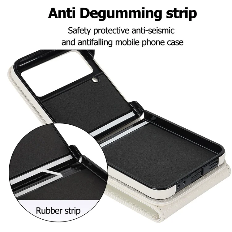 Per Samsung Galaxy Z Flip4 5G RFID Blocking Phone Case Multiple Card Slots Ring Kickstand Leather+PC Cover - Bianco