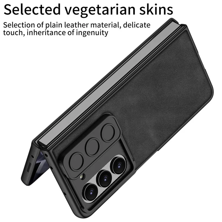 Custodia per telefono GKK Anti-Drop per Samsung Galaxy Z Fold5 5G, cover in PC+PU rigida e sottile con pellicola in vetro temperato - Nera