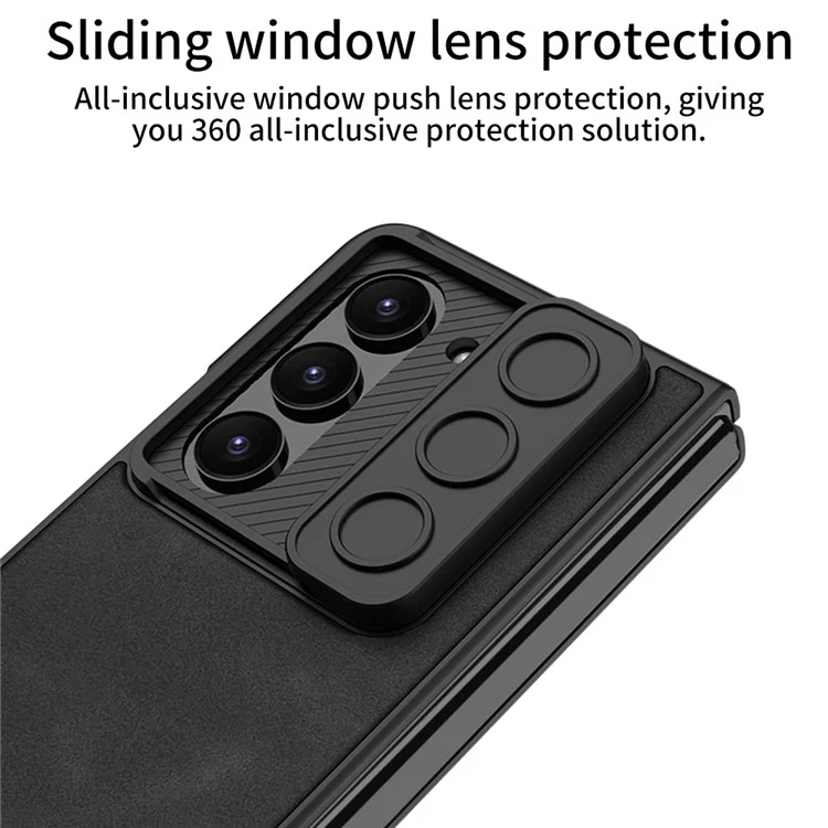 Custodia per telefono GKK Anti-Drop per Samsung Galaxy Z Fold5 5G, cover in PC+PU rigida e sottile con pellicola in vetro temperato - Nera