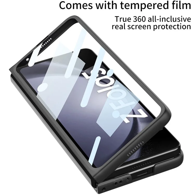 Custodia per telefono GKK Anti-Drop per Samsung Galaxy Z Fold5 5G, cover in PC+PU rigida e sottile con pellicola in vetro temperato - Nera