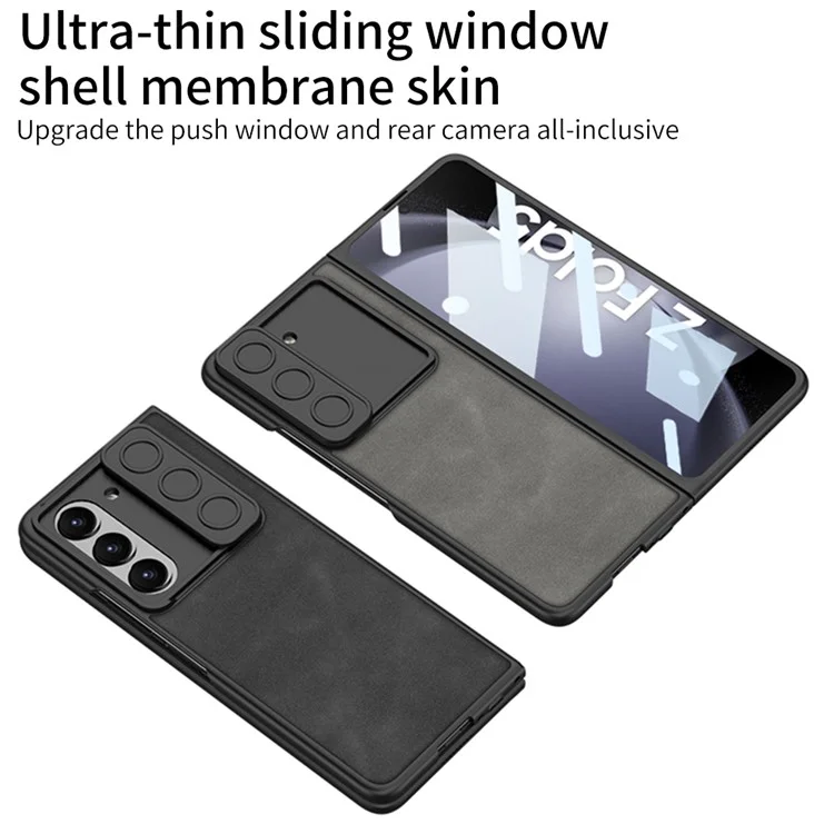 Custodia per telefono GKK Anti-Drop per Samsung Galaxy Z Fold5 5G, cover in PC+PU rigida e sottile con pellicola in vetro temperato - Nera