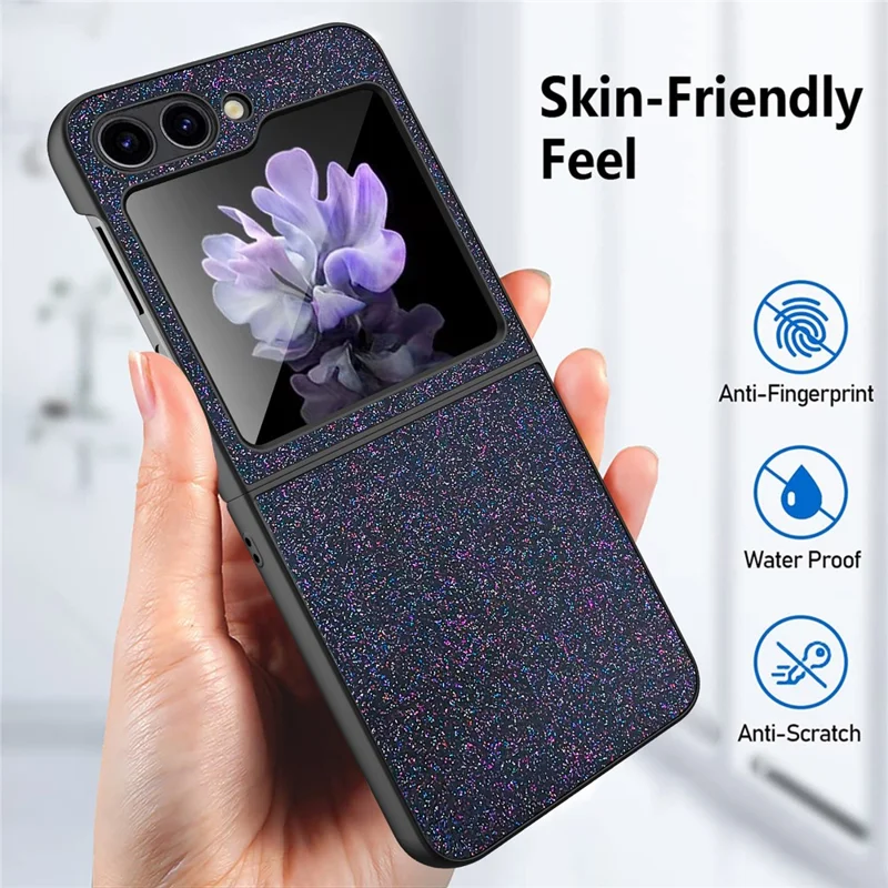 GKK Per Samsung Galaxy Z Flip5 5G Custodia Telefonica Cover in PC Rigido con Glitter Design Anti-Graffio - Nero