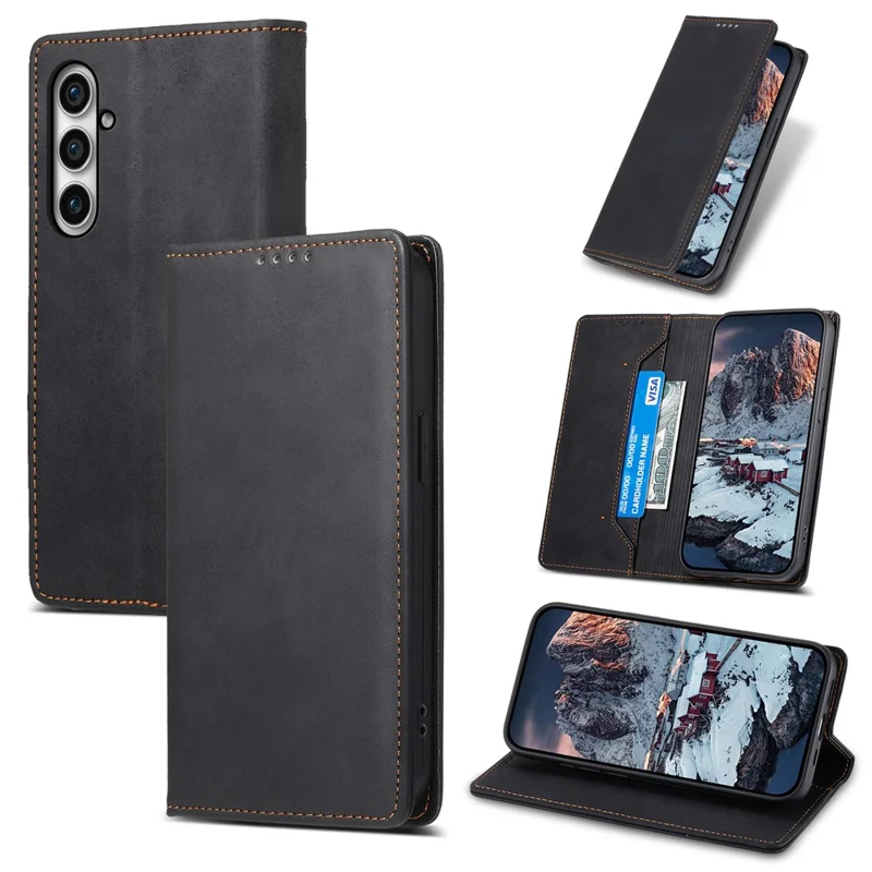 DF-05 Для Samsung Galaxy S23 FE RFID Blocking Protection Phone Case Leather Wallet Stand Cover - Черный
