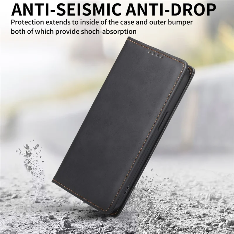 DF-05 Для Samsung Galaxy S23 FE RFID Blocking Protection Phone Case Leather Wallet Stand Cover - Черный