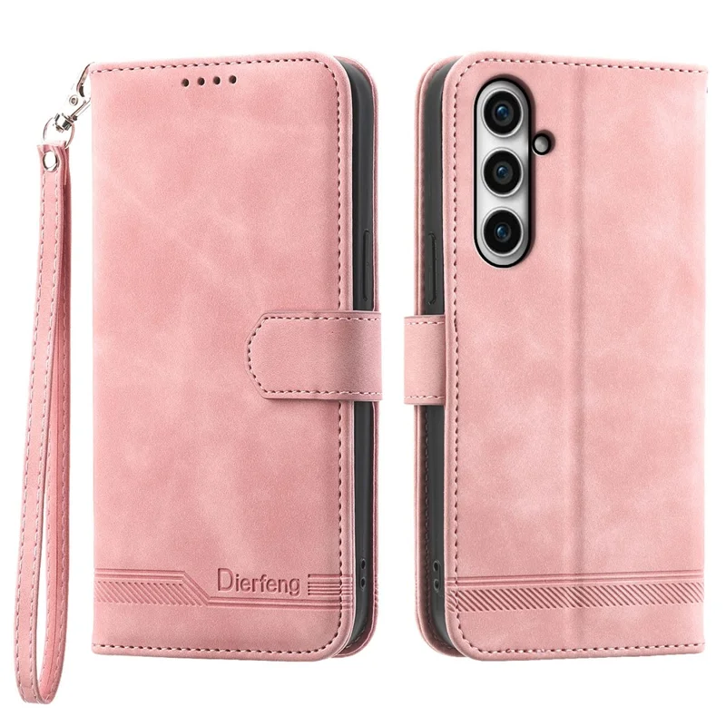 DIERFENG DF-03 for Samsung Galaxy S23 FE Leather Wallet Phone Case Lines Imprint Anti-drop Cover with Stand - Pink