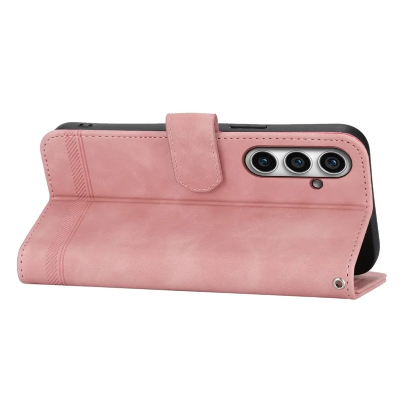 DIERFENG DF-03 for Samsung Galaxy S23 FE Leather Wallet Phone Case Lines Imprint Anti-drop Cover with Stand - Pink