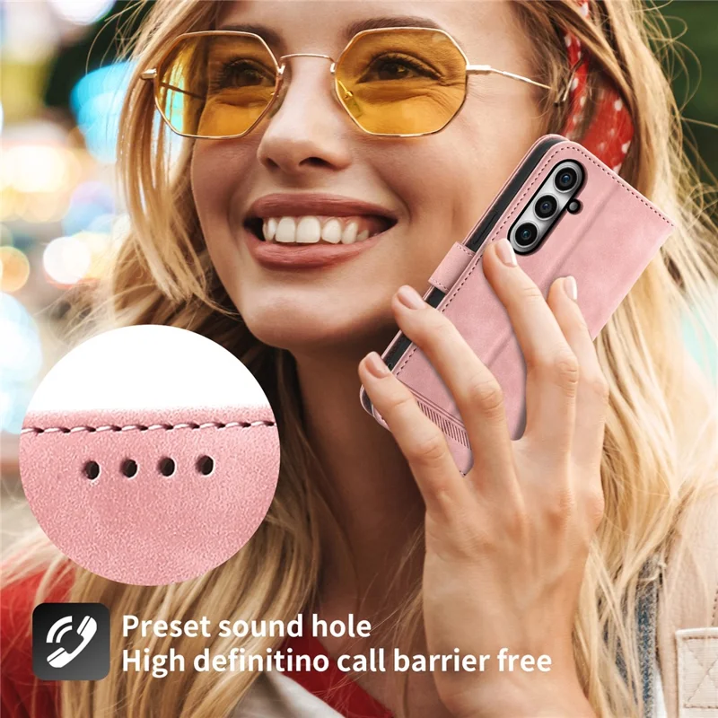 DIERFENG DF-03 for Samsung Galaxy S23 FE Leather Wallet Phone Case Lines Imprint Anti-drop Cover with Stand - Pink
