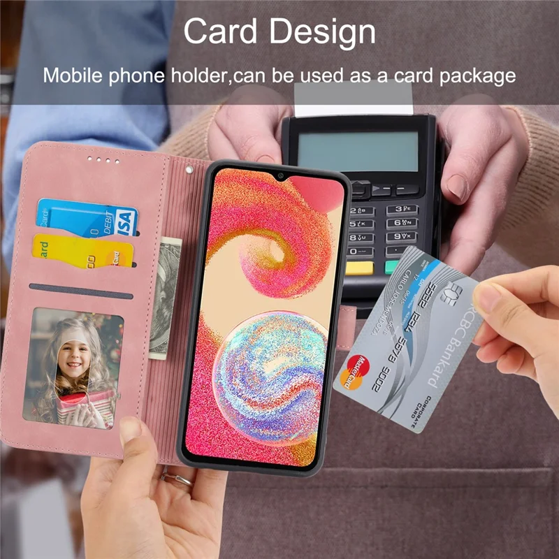 DIERFENG DF-03 for Samsung Galaxy S23 FE Leather Wallet Phone Case Lines Imprint Anti-drop Cover with Stand - Pink
